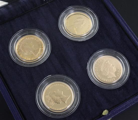 A Royal Mint set of four gold sovereigns; The Royal Portrait Collection, 1988,